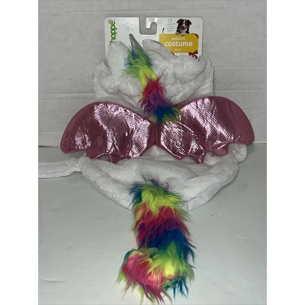 Pet Shoppe Unicorn Dog Costume White Pink Wings Rainbow Mane ML WIC 646220
